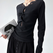 女2025新款 爆款 秋冬高级感t恤短款 内搭打底衫 蕾别致百搭长袖 上衣