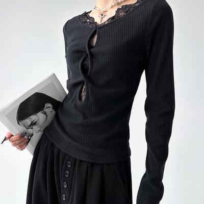 高级感短款蕾丝长袖上衣