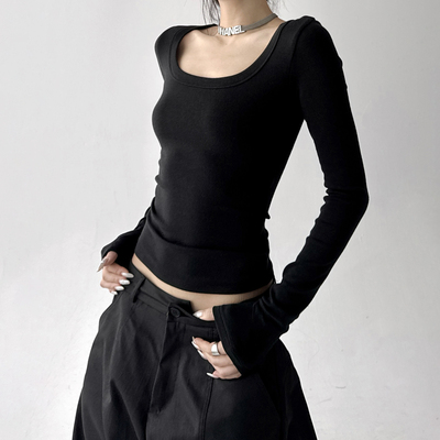 U型领美颈修身显瘦打底衫女2025秋冬季新款软糯舒适针织长袖上衣