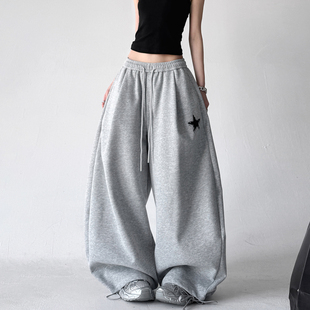 高腰宽松显瘦直筒阔腿运动裤 新款 子 女2026春季 休闲运动风灰色卫裤