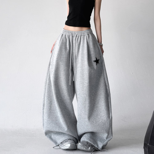 休闲运动风灰色卫裤女2026春季新款高腰宽松显瘦直筒阔腿运动裤子