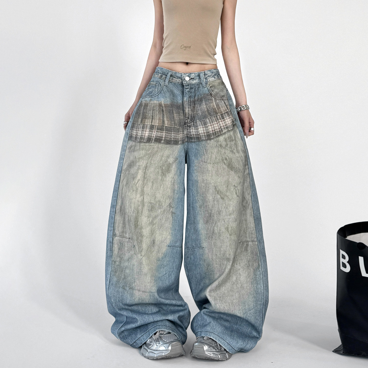 复古做旧水洗阔腿牛仔裤女2026春季新款宽松显瘦百搭街舞宽松裤子,女装/女士精品,牛仔裤,淘宝优惠券,粉丝福利购,淘宝优惠卷