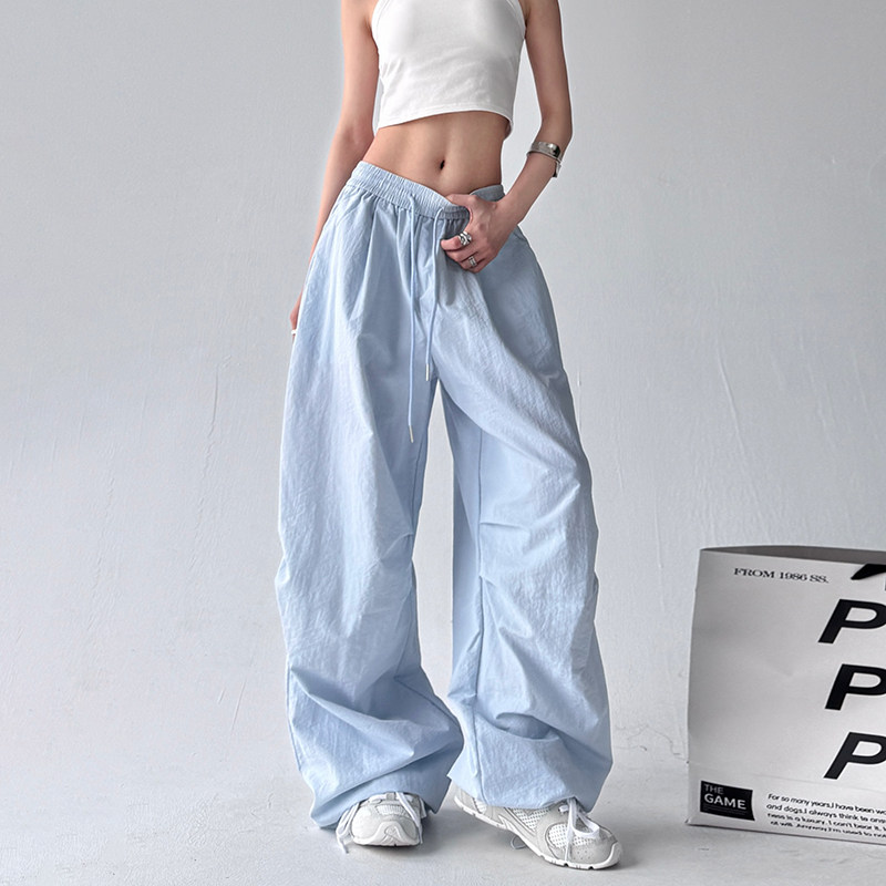 颜色超美！美式松紧腰抽绳褶皱降落伞裤蓝色工装裤休闲束脚裤,女装/女士精品,休闲裤,淘宝优惠券,粉丝福利购,淘宝优惠卷