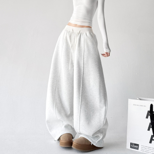 运动休闲抽绳加绒加厚阔腿宽松弯刀卫裤 韩版 子 2025新款 超火冬季