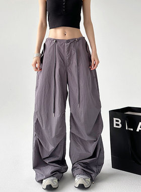 夏款直筒工装裤女2025夏季新款美式高腰复古休闲垂感阔腿长裤子