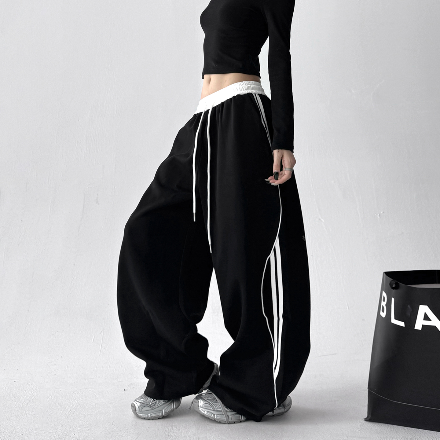 美式复古运动裤女2025秋冬新款