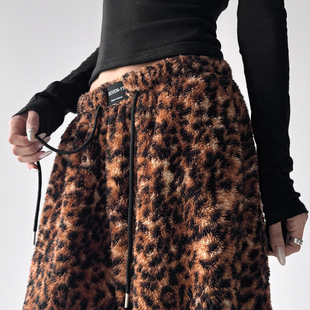 高个子高腰显瘦宽松休闲裤 美式 新款 女2025秋冬装 子 复古豹纹阔腿裤