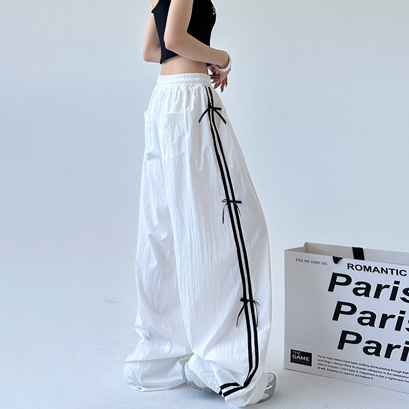 蝴蝶结系带白色裤子女2024秋季新款超好看薄款裤子宽松休闲工装裤