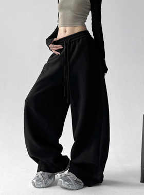 2025秋款运动裤女直筒休闲裤子宽松bf慵懒风阔腿弯刀裤香蕉裤