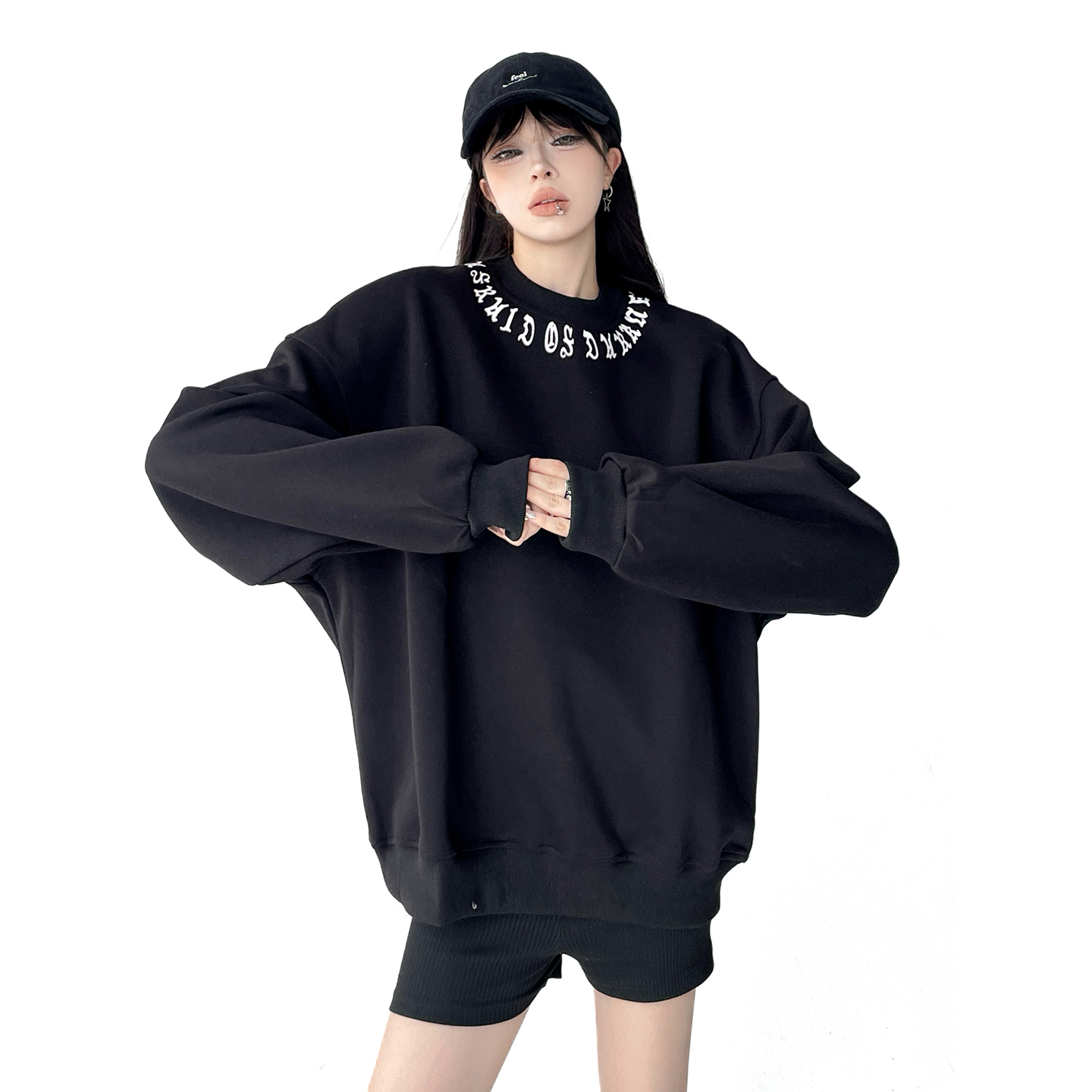 2025新款美式潮牌女装圆领宽松卫衣男士秋冬款无帽