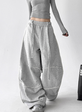 原创设计灰色休闲裤女2025秋季新款宽松显瘦百搭超火春秋阔腿卫裤