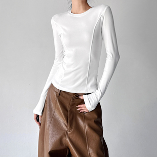 女圆领设计修身 加绒打底衫 显瘦内搭高级感德绒上衣 新款 2025秋冬装