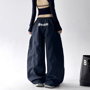 爵士舞jazz宽松重工刺绣直筒抽绳运动伞兵裤 女秋冬加厚新款 裤 工装