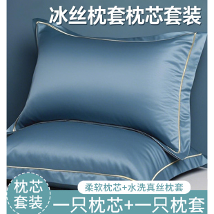 水洗真冰丝48*74CM枕头枕芯套装带枕套双人学生宿舍枕护颈椎助眠