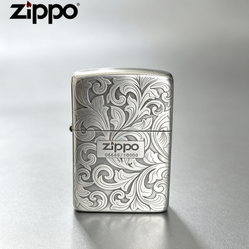 zippo纯银唐草防风煤油打火机