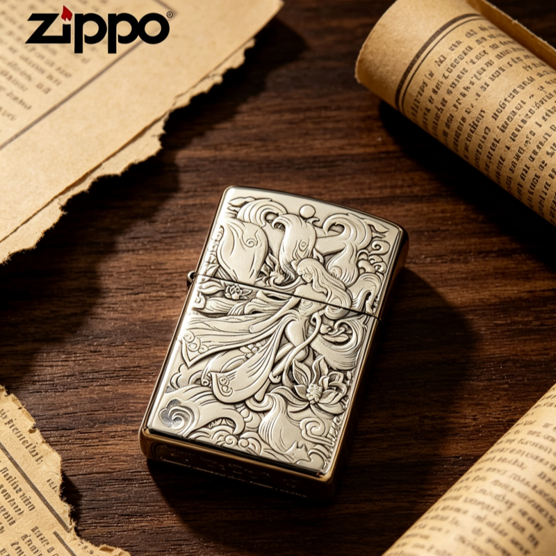 zippo正品九尾狐妖女白铜防风煤油打火机花纹雕刻女式精致礼物