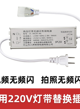 高压灯带无频闪驱动器220vLED灯带插头两针线条灯无导线通用电源