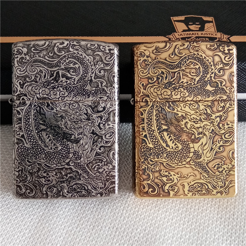 ZORRO/佐罗黄铜个性创意祥云神龙防风砂轮煤油打火机包邮送配件