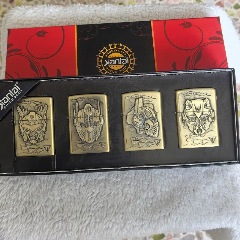 建泰煤油打火机雕刻浮雕原装四件套盒铜色复古个性男士变形金刚