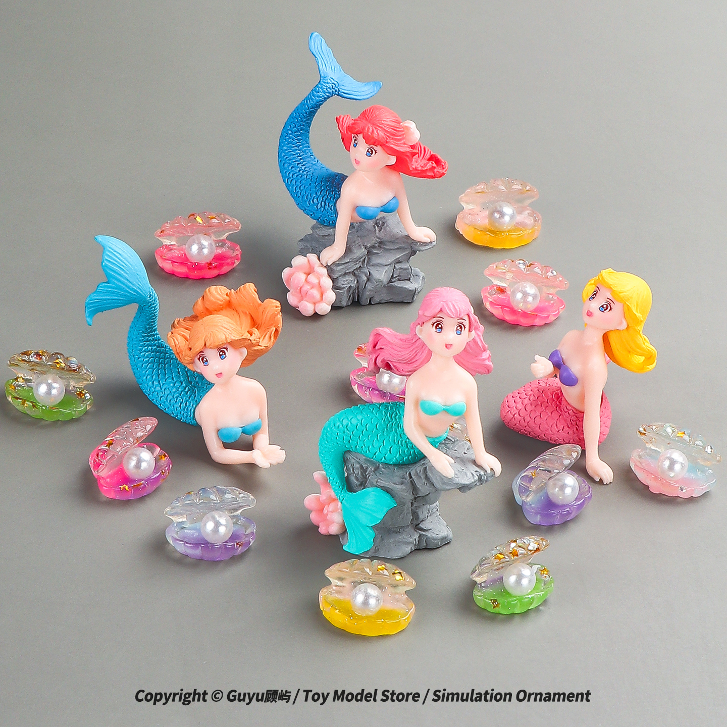 仿真美人鱼模型摆件夜光珍珠贝壳发光树脂摆件海洋动物玩偶公仔