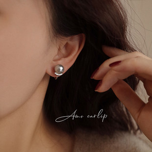 清冷感真多麻灰珍珠耳夹无耳洞女简约气质高级感蚊香盘耳饰新款潮