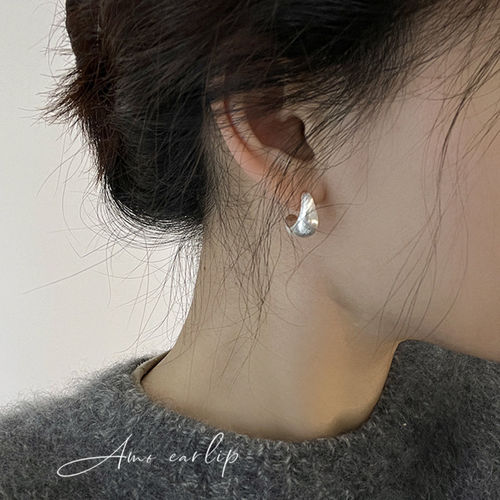 白昼高级感银色耳夹无耳洞女拉丝水滴小众设计蚊香盘耳饰2025年潮