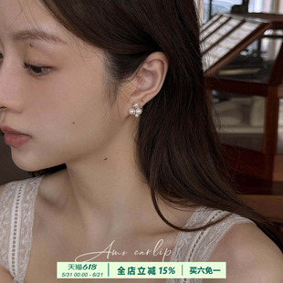 白色气球人造珍珠耳夹无耳洞女小众设计高级气质硅胶耳饰2025年潮