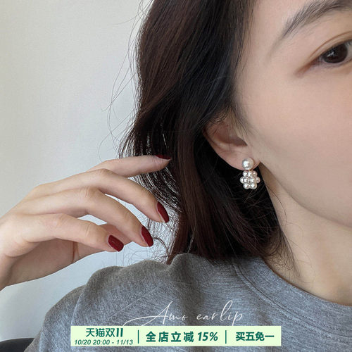 法式浪漫耳夹无耳洞女手工编织珍珠高级感百搭气质蚊香盘耳饰耳环