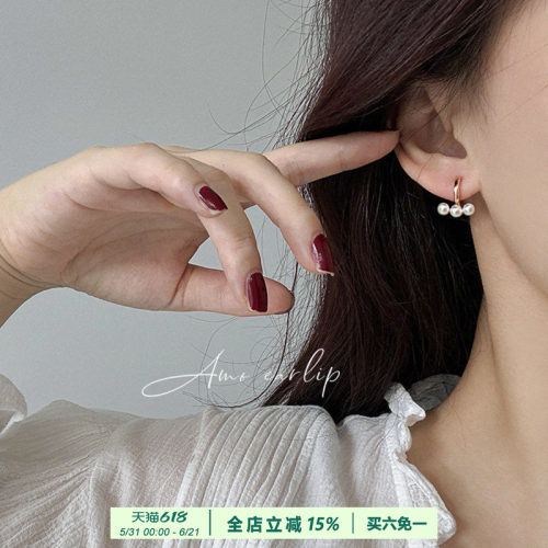 复古一字珍珠硅胶耳夹无耳洞女小众气质高级感圆圈耳饰2025年新款