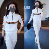 两件套 时尚 女春秋新款 洋气显瘦立领半拉链卫衣长裤 休闲运动服套装