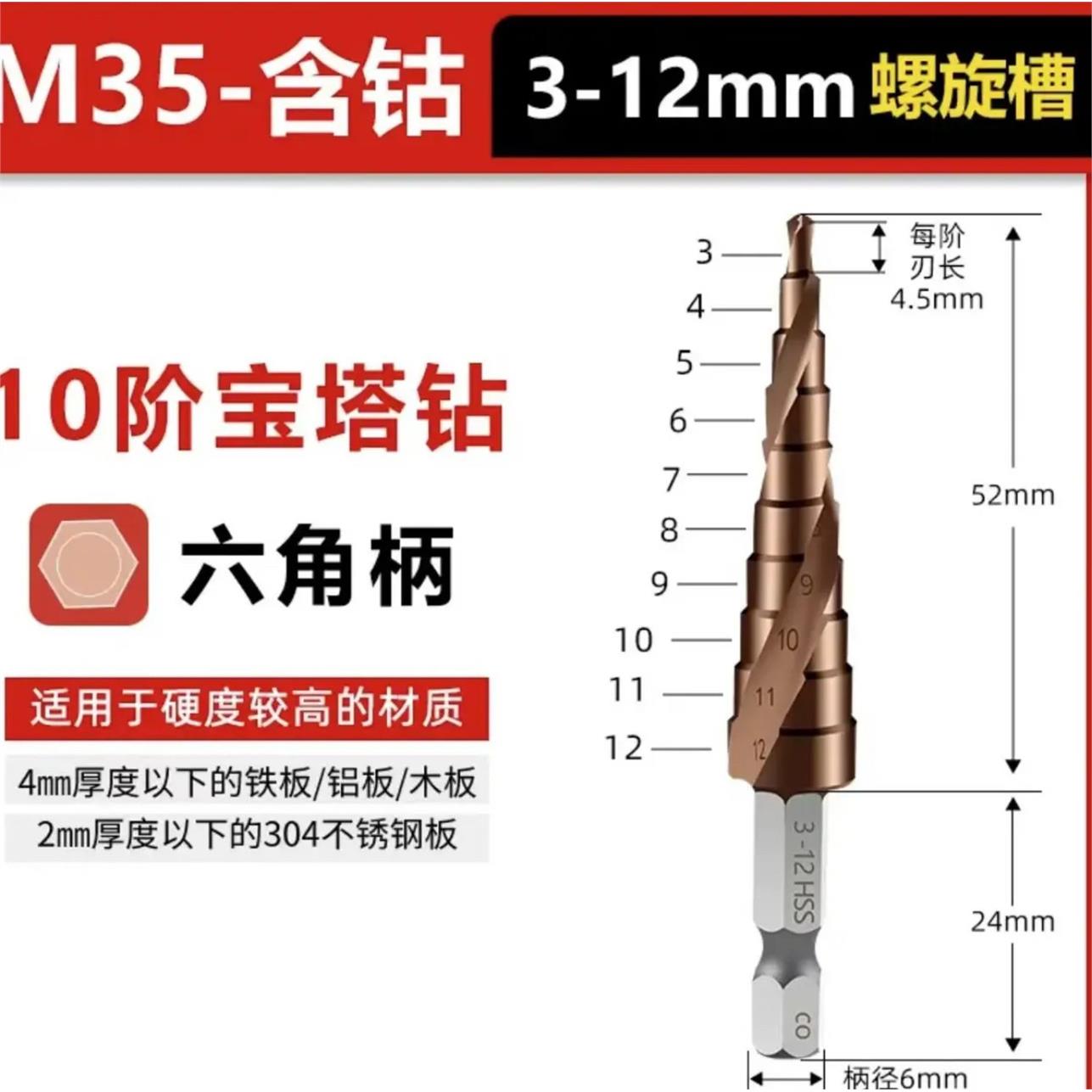 m35含钴宝塔钻头金属不锈钢开孔器多功能阶梯钻超硬钢铁万能钻
