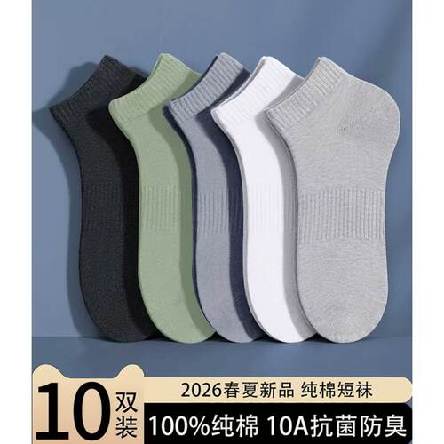 【10A抗菌】薄款纯棉袜子男款春夏短筒袜防臭吸汗男士船袜