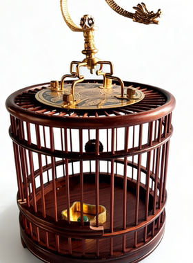 LH03蝈蝈笼红木精品宠物蛐蛐笼子圆形徐一舟纯黄铜龙钩手工鸣虫具