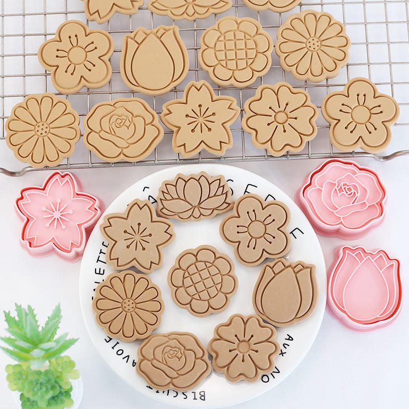 花朵曲奇饼干模具卡通玫瑰菊花梅花立体压模切模翻糖蛋糕烘焙工具