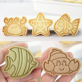 海洋动物饼干模具卡通海豚乌龟3d立体按压曲奇切模翻糖烘焙工具