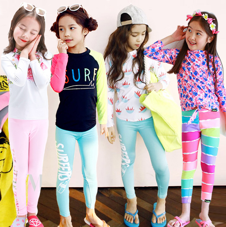 Children's swimsuit girl Zhongdong long -sleeved long -sleeved trousers sunscreen, dry diving suit cute baby Korean student hot spring