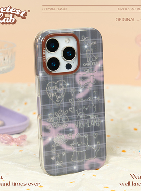 壳试验茸茸缎带双层印花适用iphone15pro16promax手机壳原创亮面个性苹果16pro14pro1315promax保护套