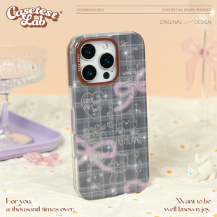 苹果16pro14pro1315promax保护套 壳试验茸茸缎带双层印花适用iphone15pro16promax手机壳原创亮面个性