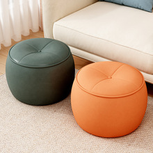 家用实木软包小圆凳子客厅茶几矮凳小板凳皮坐墩久坐不累结实耐用