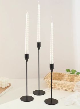 蜡烛台欧式黑色烛台铁艺蜡烛架婚礼餐桌氛围感黑色烛台摆件