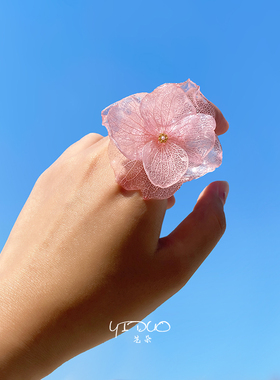 手工滴胶永生花戒指女开口可调节小众独特夸张超仙甜美大花朵指环