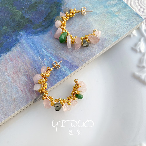 手工原创精致串珠碎石耳环女小众设计轻奢高级感优雅温柔风饰品