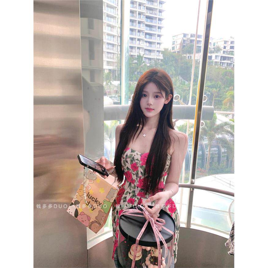 夏日绝美小裙子气质名媛花苞裙性感辣妹抹胸连衣裙度假风碎花短裙