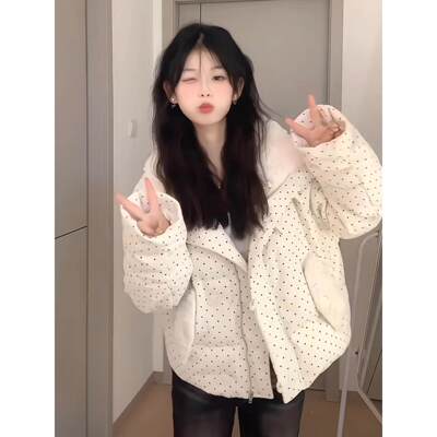 甜美波点毛领羽绒棉服女小个子加厚气质百搭保暖棉袄外套冬季新款