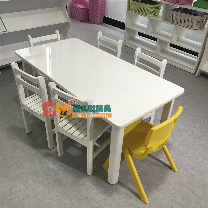 幼儿园儿童高档白色烤漆长方正方桌绘画游戏成套教室课桌学习桌椅