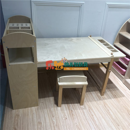 幼儿园美术区角综合美术柜台成套桌椅桦木多层板美术桌绘画学习桌