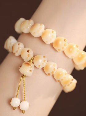 银瑜炭烧猫爪菩提根盘珠手链女白玉菩提子绕指柔文玩手持学生盘玩