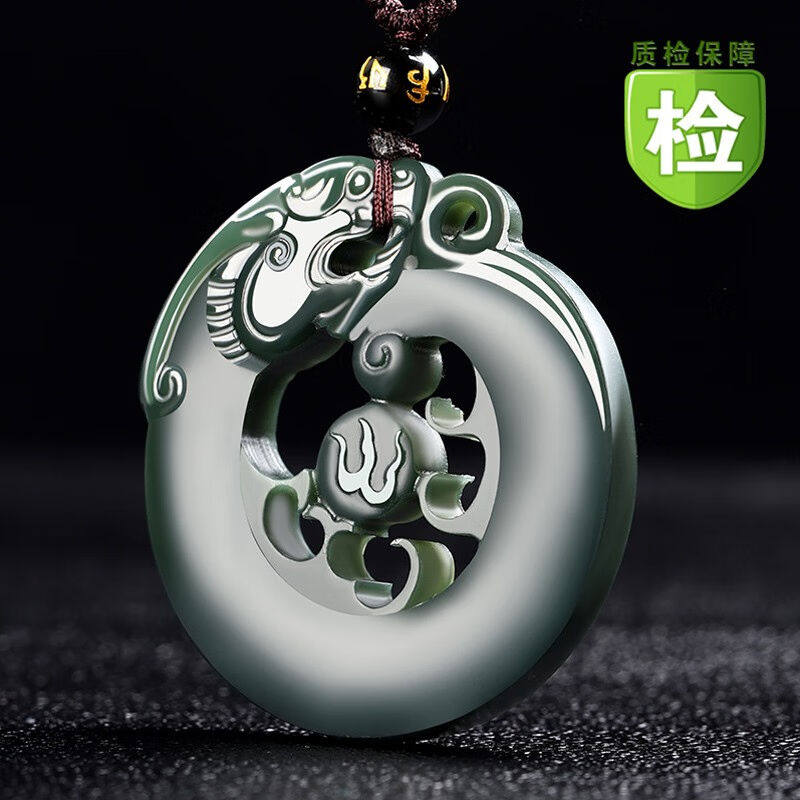 泽心缘和田玉仿古龙吊坠新疆青玉男士女士玉石玉坠镂空龙牌玉器挂