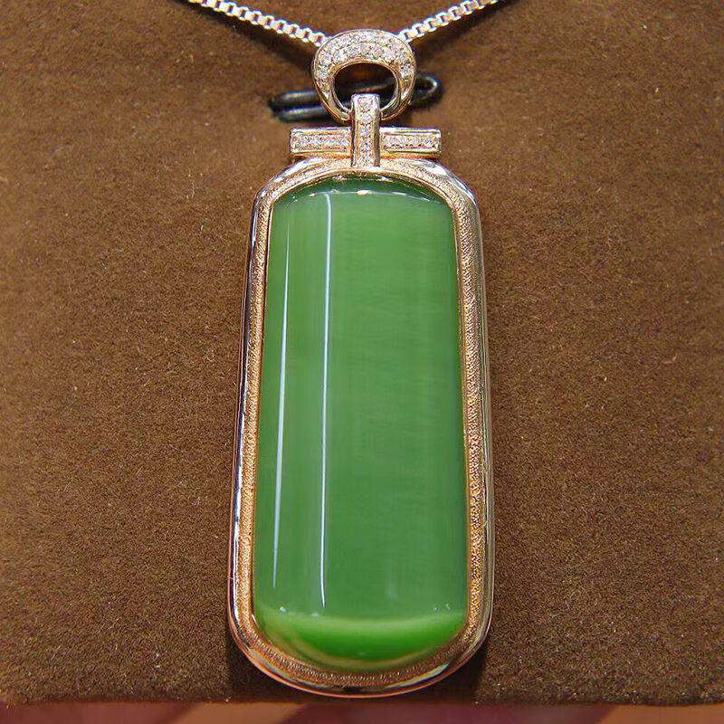 玉佳佳和田玉碧玉猫眼吊坠男女项链挂件玉牌送生日礼物18.5*46mm