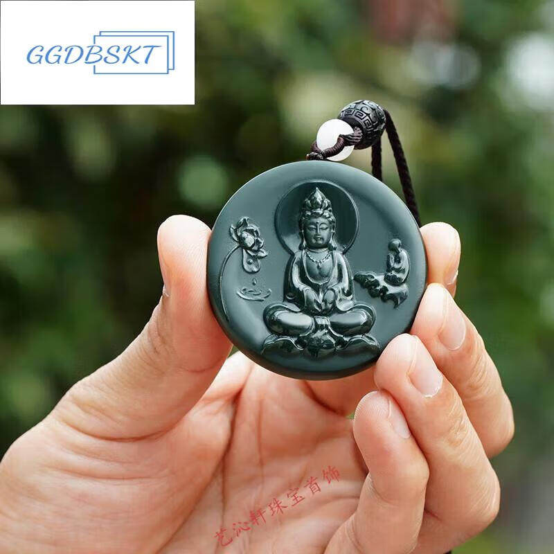 GGDBSKT和田玉莲花观音悟道玉牌子圆形玉佩吊坠男款玉吊坠【龙年